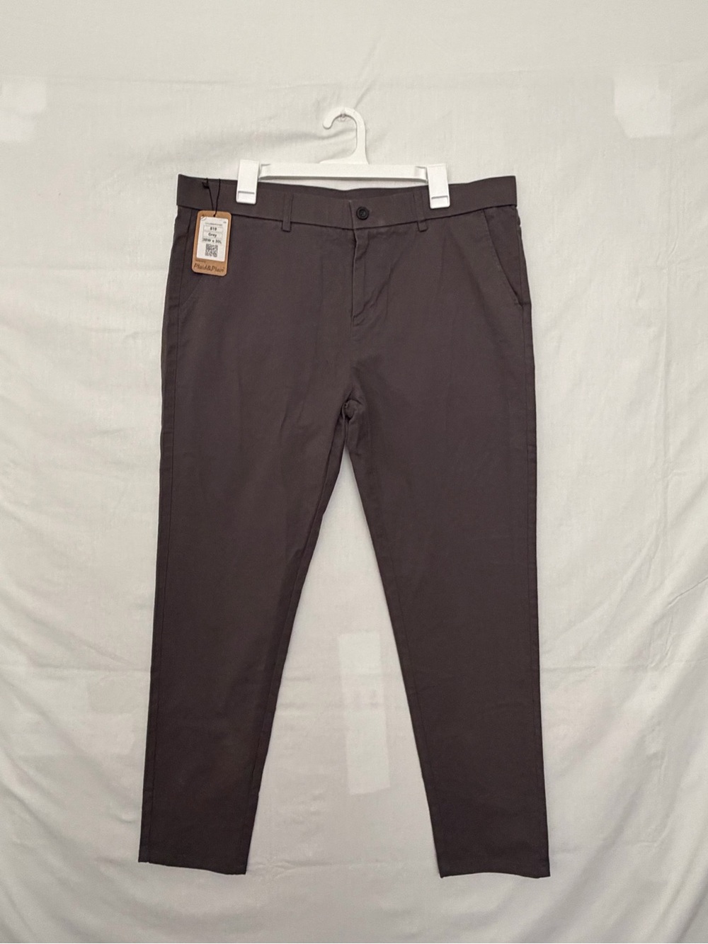 NWT Plaid&Plain Mens 38x30 Grey Stretch Skinny Fit Chino Dress Pants(A976)